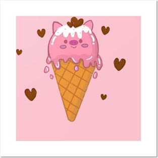 Piggy cream ice cream piggy cute Posters and Art